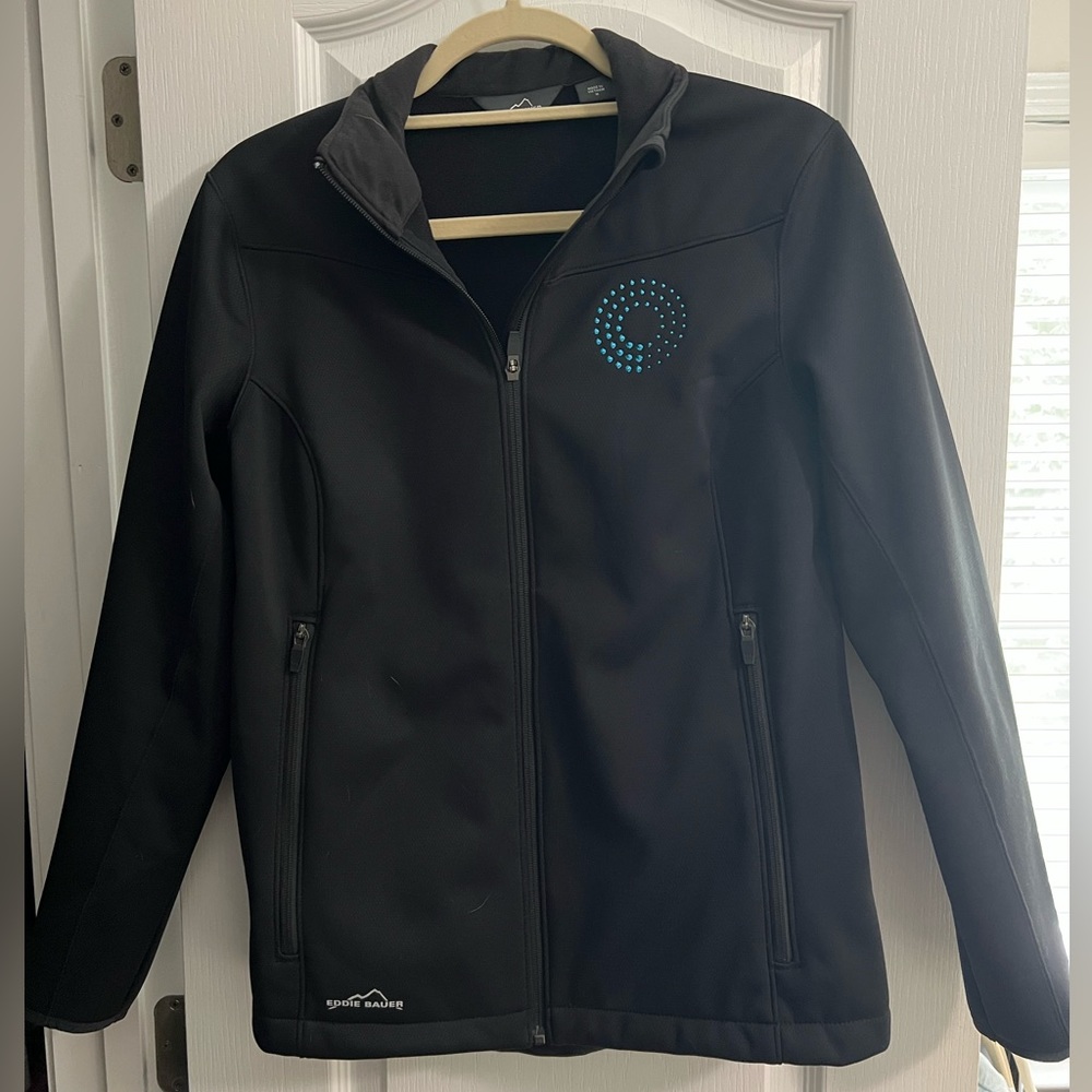 Eddie Bauer black fitting jacket with ambiguous logo